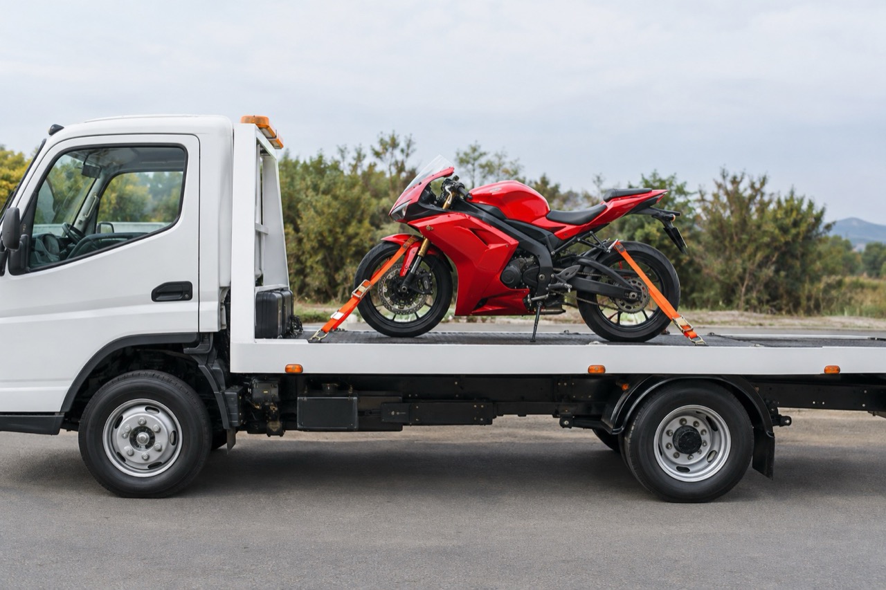 Moto caricata sul piano del soccorso stradale